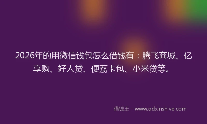 2026年的用微信钱包怎么借钱有：腾飞商城、亿享购、好人贷、便荔卡包、小米贷等。