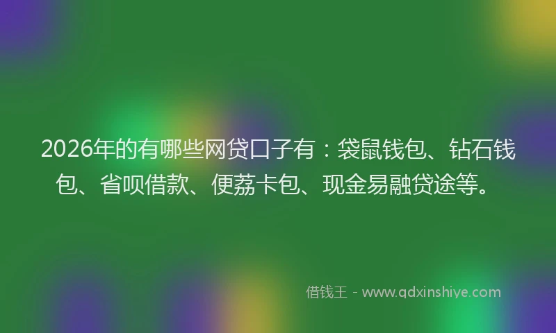 2026年的有哪些网贷口子有：袋鼠钱包、钻石钱包、省呗借款、便荔卡包、现金易融贷途等。