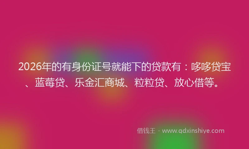 2026年的有身份证号就能下的贷款有:哆哆贷宝、蓝莓贷、乐金汇商城、粒粒贷、放心借等。