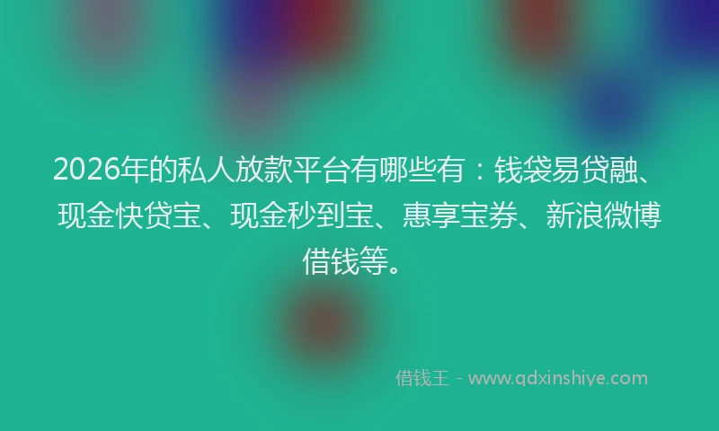 2026年的私人放款平台有哪些有：钱袋易贷融、现金快贷宝、现金秒到宝、惠享宝券、新浪微博借钱等。