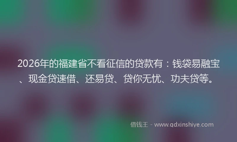 2026年的福建省不看征信的贷款有：钱袋易融宝、现金贷速借、还易贷、贷你无忧、功夫贷等。