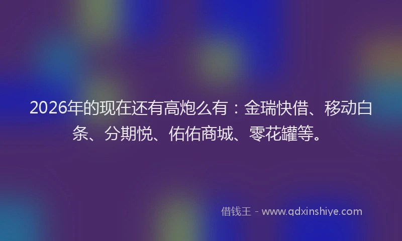 2026年的现在还有高炮么有：金瑞快借、移动白条、分期悦、佑佑商城、零花罐等。