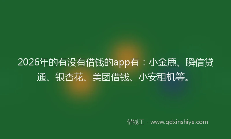 2026年的有没有借钱的app有：小金鹿、瞬信贷通、银杏花、美团借钱、小安租机等。