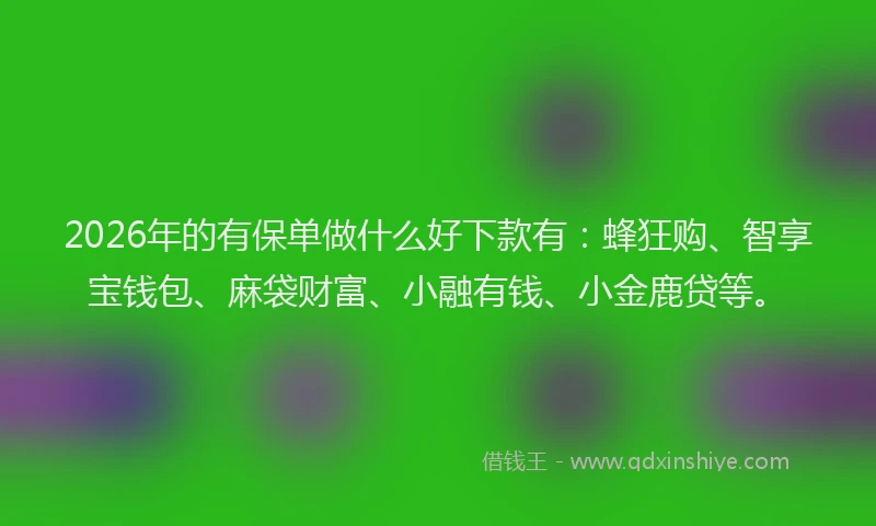 2026年的有保单做什么好下款有:蜂狂购、智享宝钱包、麻袋财富、小融有钱、小金鹿贷等。