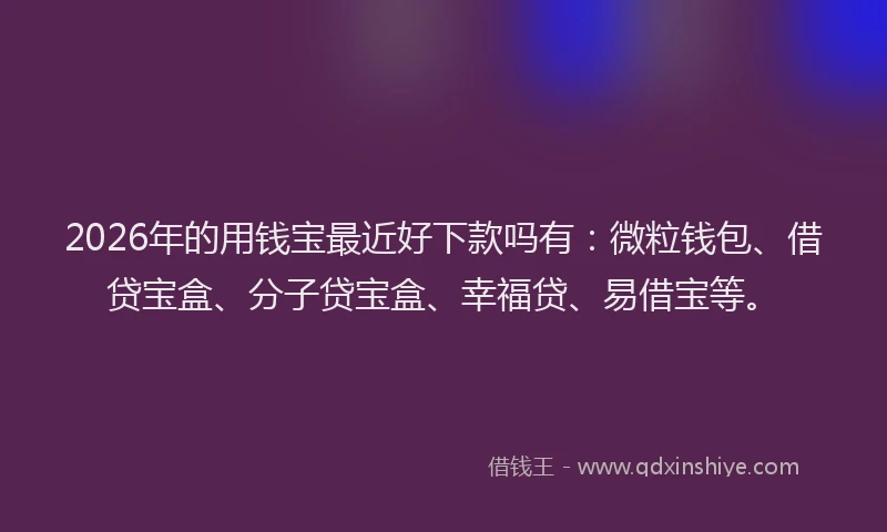 2026年的用钱宝最近好下款吗有：微粒钱包、借贷宝盒、分子贷宝盒、幸福贷、易借宝等。