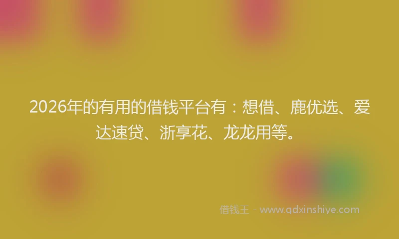 2026年的有用的借钱平台有：想借、鹿优选、爱达速贷、浙享花、龙龙用等。
