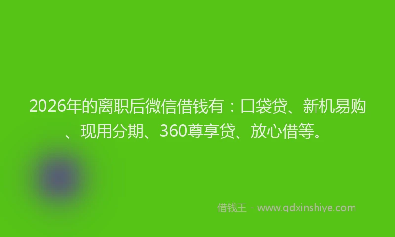 2026年的离职后微信借钱有：口袋贷、新机易购、现用分期、360尊享贷、放心借等。