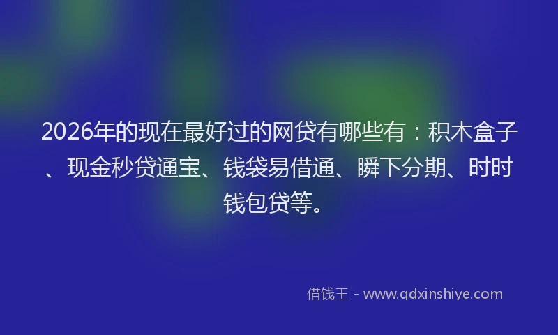 2026年的现在最好过的网贷有哪些有：积木盒子、现金秒贷通宝、钱袋易借通、瞬下分期、时时钱包贷等。
