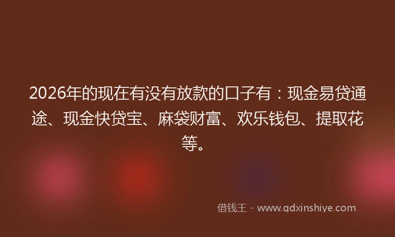 2026年的现在有没有放款的口子有：现金易贷通途、现金快贷宝、麻袋财富、欢乐钱包、提取花等。