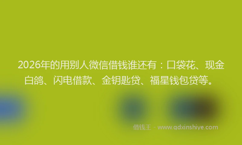 2026年的用别人微信借钱谁还有：口袋花、现金白鸽、闪电借款、金钥匙贷、福星钱包贷等。