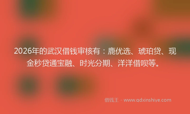 2026年的武汉借钱审核有：鹿优选、琥珀贷、现金秒贷通宝融、时光分期、洋洋借呗等。