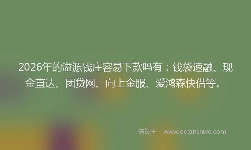 2026年的溢源钱庄容易下款吗有：钱袋速融、现金直达、团贷网、向上金服、爱鸿森快借等。