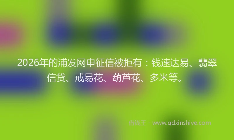 2026年的浦发网申征信被拒有：钱速达易、翡翠信贷、戒易花、葫芦花、多米等。