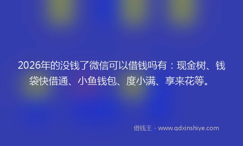 2026年的没钱了微信可以借钱吗有：现金树、钱袋快借通、小鱼钱包、度小满、享来花等。