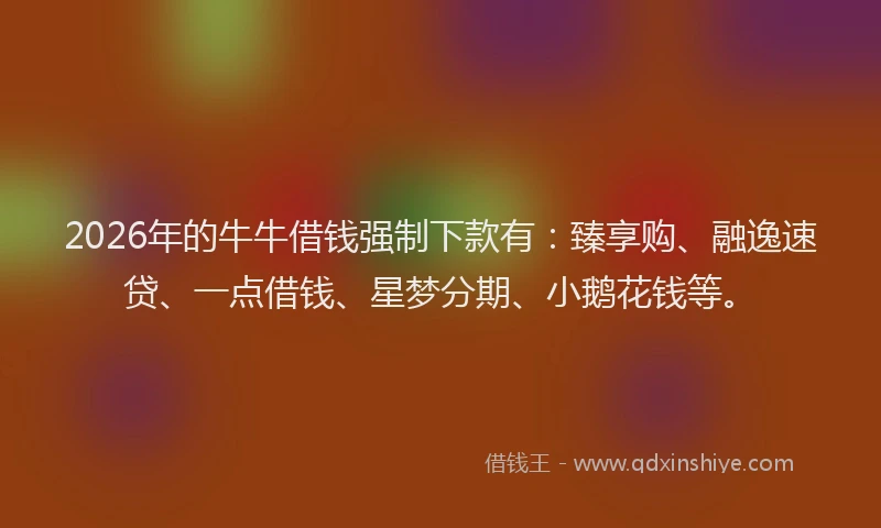 2026年的牛牛借钱强制下款有：臻享购、融逸速贷、一点借钱、星梦分期、小鹅花钱等。