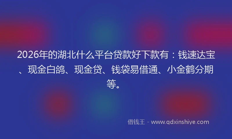 2026年的湖北什么平台贷款好下款有：钱速达宝、现金白鸽、现金贷、钱袋易借通、小金鹤分期等。