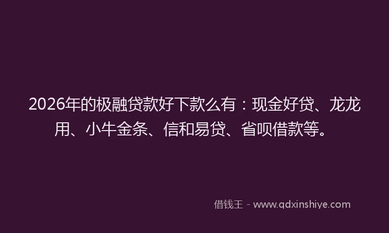 2026年的极融贷款好下款么有：现金好贷、龙龙用、小牛金条、信和易贷、省呗借款等。