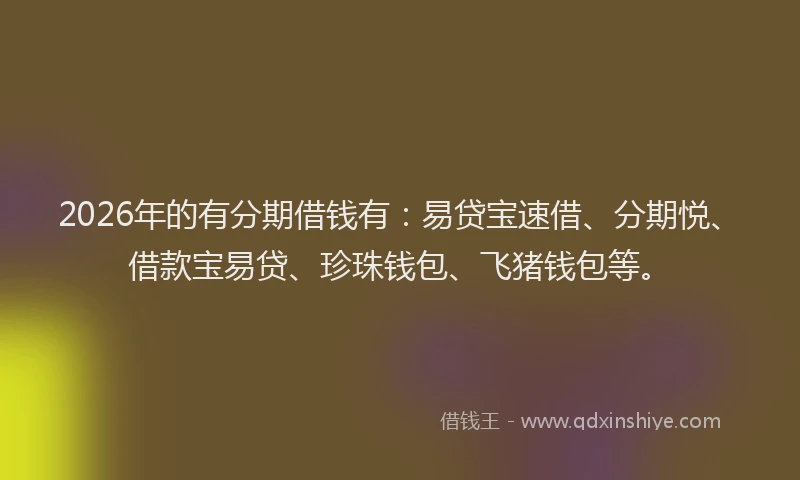 2026年的有分期借钱有：易贷宝速借、分期悦、借款宝易贷、珍珠钱包、飞猪钱包等。