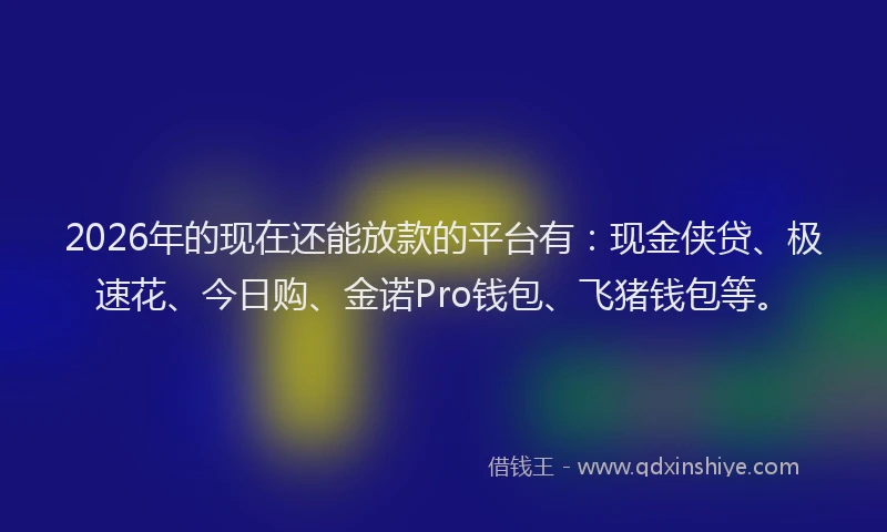 2026年的现在还能放款的平台有：现金侠贷、极速花、今日购、金诺Pro钱包、飞猪钱包等。