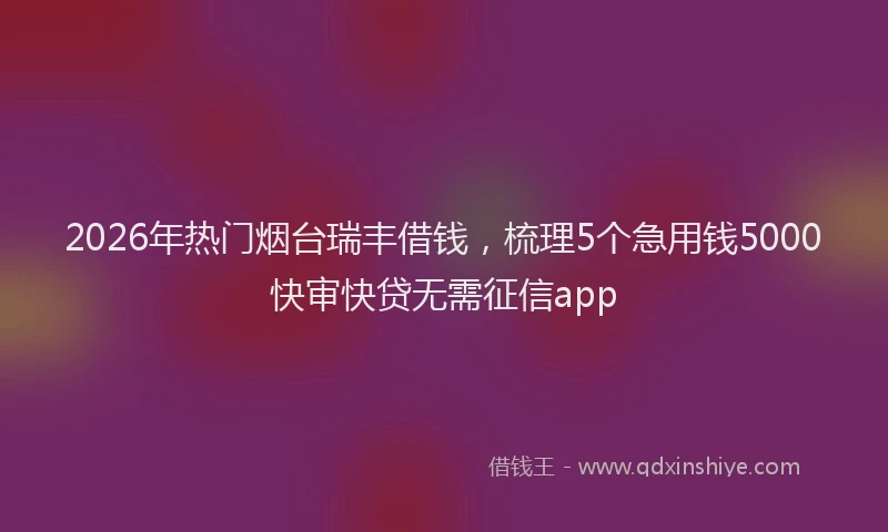 2026年热门烟台瑞丰借钱，梳理5个急用钱5000快审快贷无需征信app