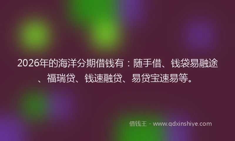 2026年的海洋分期借钱有:随手借、钱袋易融途、福瑞贷、钱速融贷、易贷宝速易等。