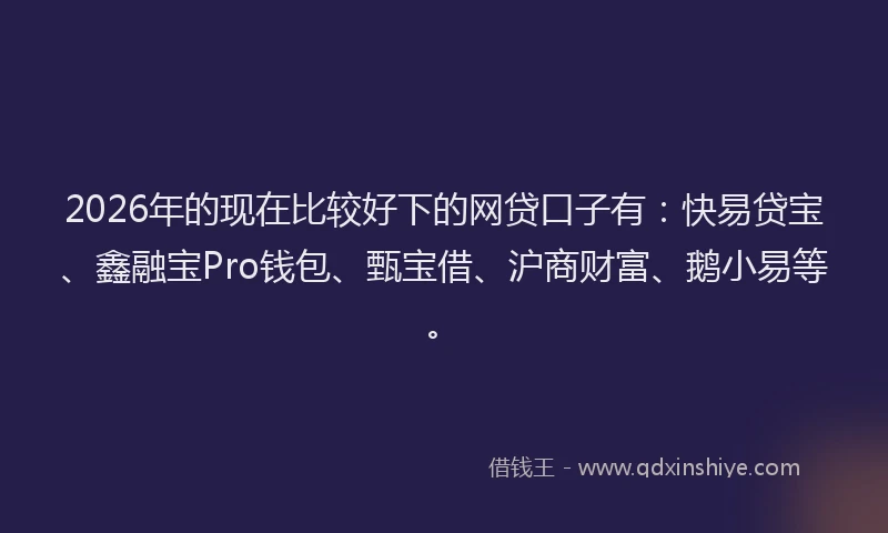 2026年的现在比较好下的网贷口子有：快易贷宝、鑫融宝Pro钱包、甄宝借、沪商财富、鹅小易等。