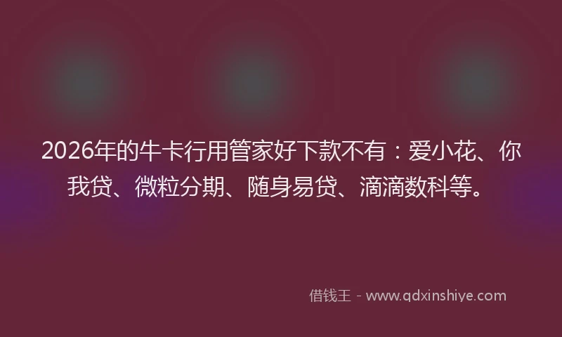 2026年的牛卡行用管家好下款不有：爱小花、你我贷、微粒分期、随身易贷、滴滴数科等。