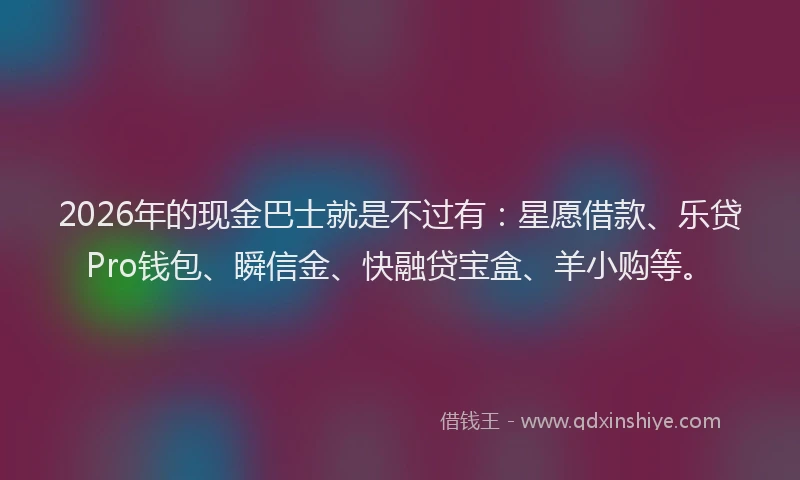 2026年的现金巴士就是不过有：星愿借款、乐贷Pro钱包、瞬信金、快融贷宝盒、羊小购等。