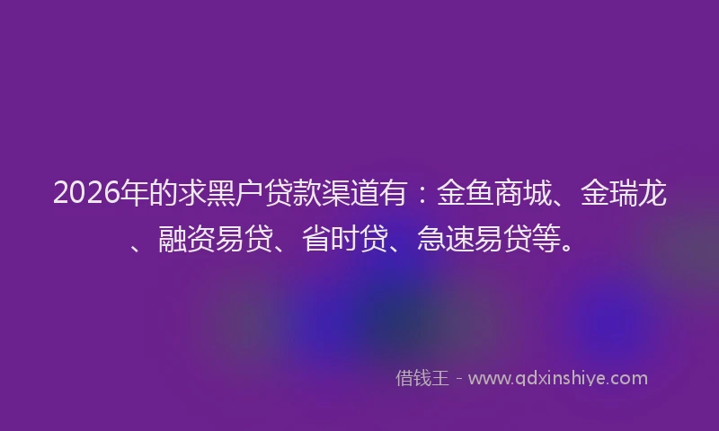 2026年的求黑户贷款渠道有：金鱼商城、金瑞龙、融资易贷、省时贷、急速易贷等。