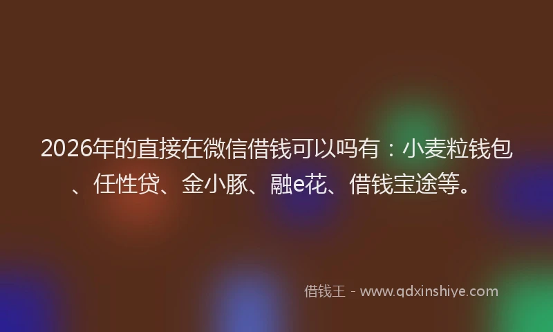 2026年的直接在微信借钱可以吗有：小麦粒钱包、任性贷、金小豚、融e花、借钱宝途等。