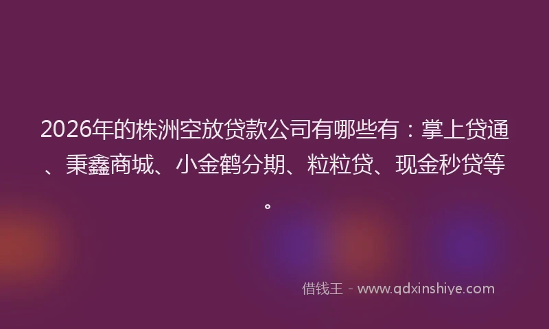 2026年的株洲空放贷款公司有哪些有：掌上贷通、秉鑫商城、小金鹤分期、粒粒贷、现金秒贷等。