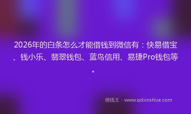 2026年的白条怎么才能借钱到微信有：快易借宝、钱小乐、翡翠钱包、蓝鸟信用、易捷Pro钱包等。