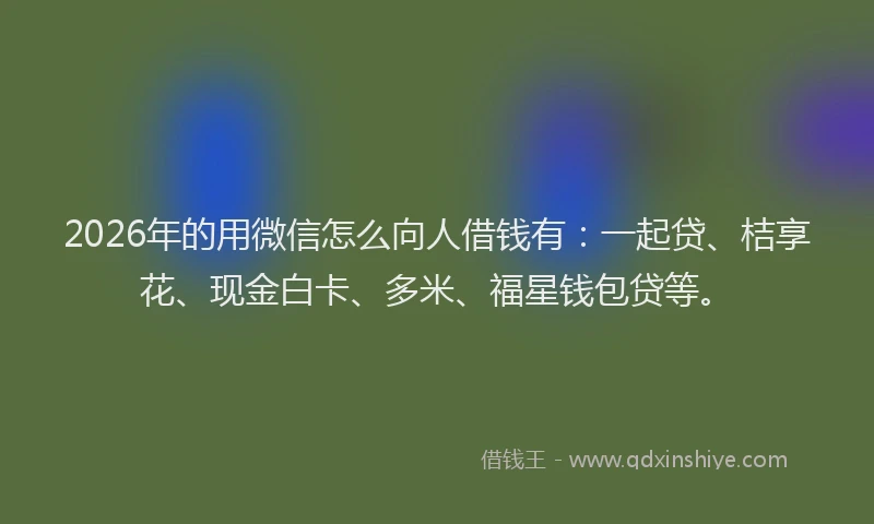 2026年的用微信怎么向人借钱有：一起贷、桔享花、现金白卡、多米、福星钱包贷等。