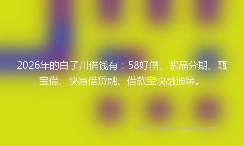 2026年的白子川借钱有：58好借、紫晶分期、甄宝借、快易借贷融、借款宝快融通等。