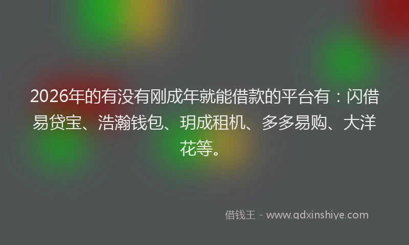 2026年的有没有刚成年就能借款的平台有:闪借易贷宝、浩瀚钱包、玥成租机、多多易购、大洋花等。