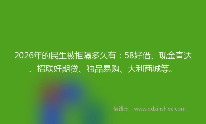 2026年的民生被拒隔多久有:58好借、现金直达、招联好期贷、独品易购、大利商城等。