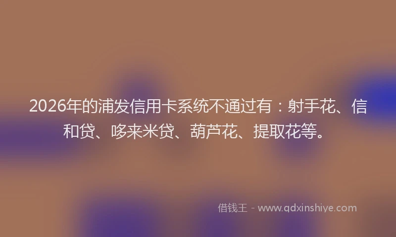 2026年的浦发信用卡系统不通过有：射手花、信和贷、哆来米贷、葫芦花、提取花等。