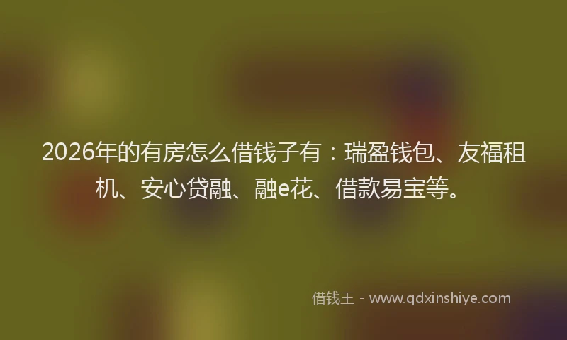 2026年的有房怎么借钱子有：瑞盈钱包、友福租机、安心贷融、融e花、借款易宝等。