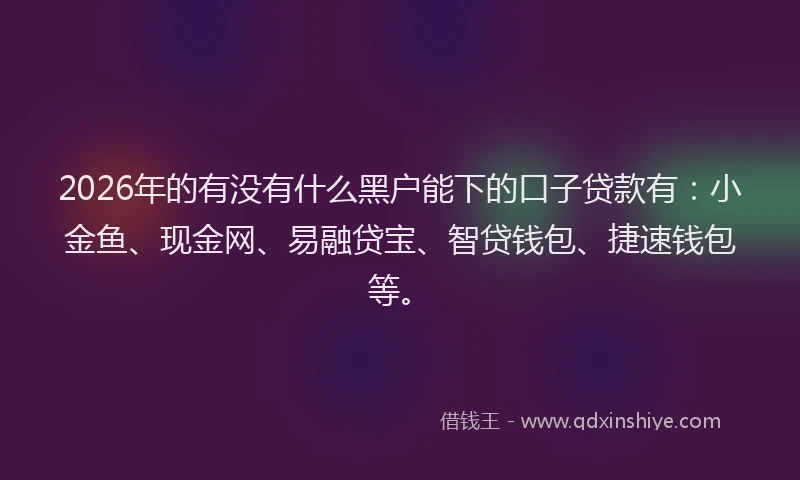 2026年的有没有什么黑户能下的口子贷款有:小金鱼、现金网、易融贷宝、智贷钱包、捷速钱包等。