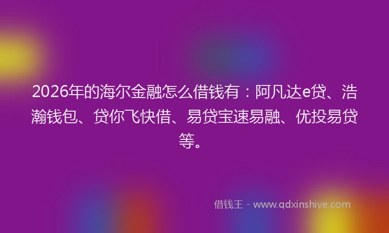2026年的海尔金融怎么借钱有：阿凡达e贷、浩瀚钱包、贷你飞快借、易贷宝速易融、优投易贷等。