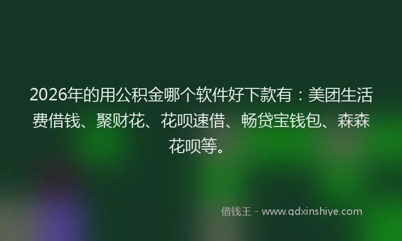 2026年的用公积金哪个软件好下款有：美团生活费借钱、聚财花、花呗速借、畅贷宝钱包、森森花呗等。