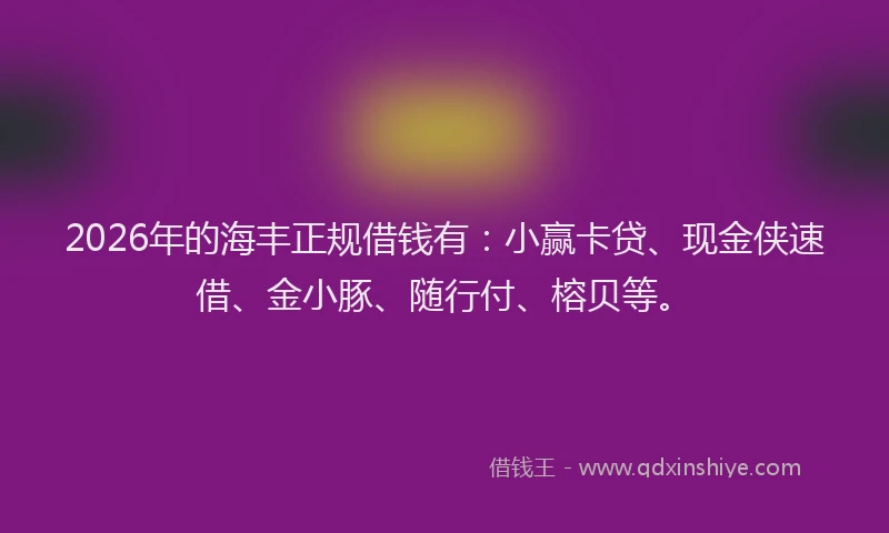 2026年的海丰正规借钱有：小赢卡贷、现金侠速借、金小豚、随行付、榕贝等。