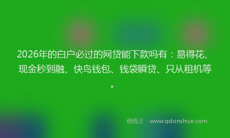 2026年的白户必过的网贷能下款吗有：易得花、现金秒到融、快鸟钱包、钱袋瞬贷、只从租机等。