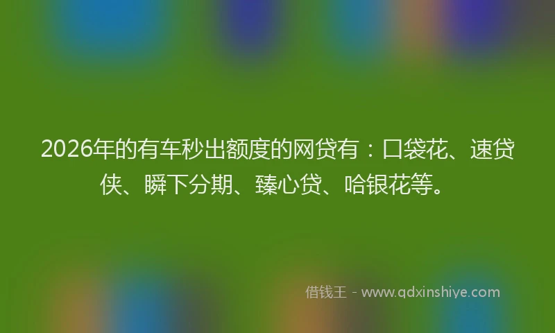 2026年的有车秒出额度的网贷有：口袋花、速贷侠、瞬下分期、臻心贷、哈银花等。