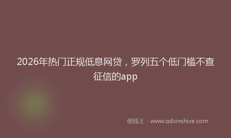 2026年热门正规低息网贷，罗列五个低门槛不查征信的app