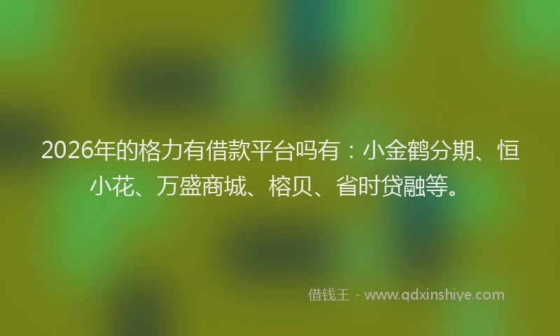 2026年的格力有借款平台吗有：小金鹤分期、恒小花、万盛商城、榕贝、省时贷融等。