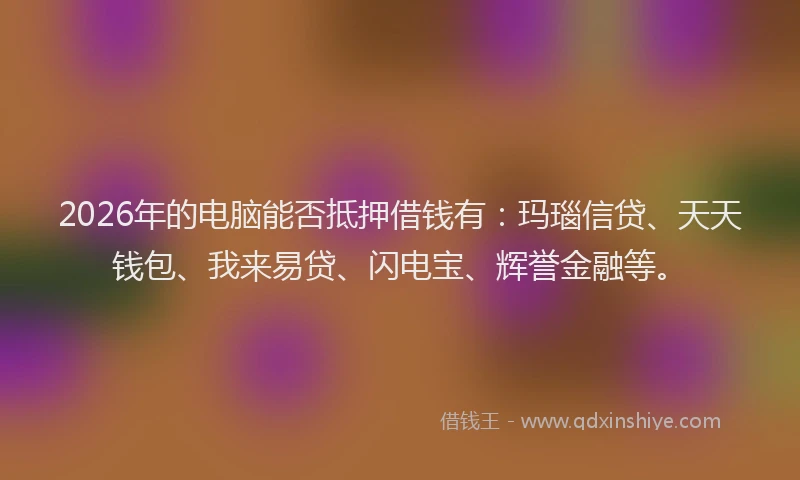 2026年的电脑能否抵押借钱有：玛瑙信贷、天天钱包、我来易贷、闪电宝、辉誉金融等。