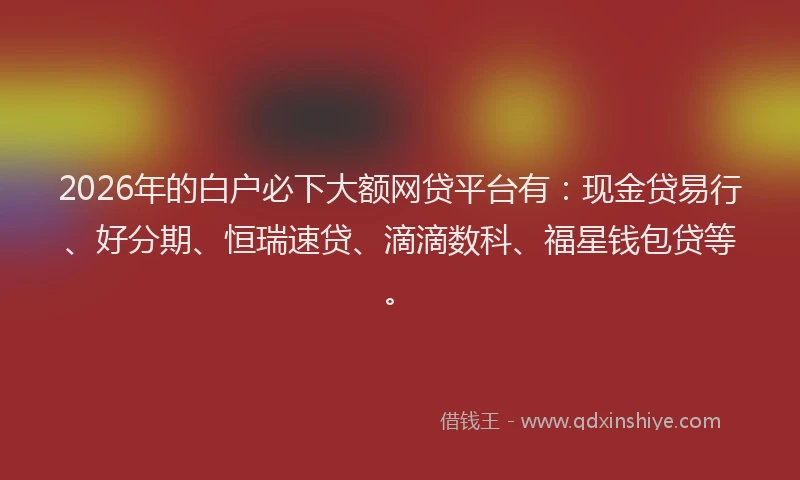 2026年的白户必下大额网贷平台有：现金贷易行、好分期、恒瑞速贷、滴滴数科、福星钱包贷等。