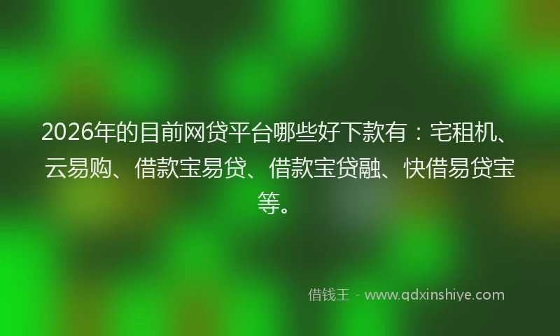 2026年的目前网贷平台哪些好下款有：宅租机、云易购、借款宝易贷、借款宝贷融、快借易贷宝等。
