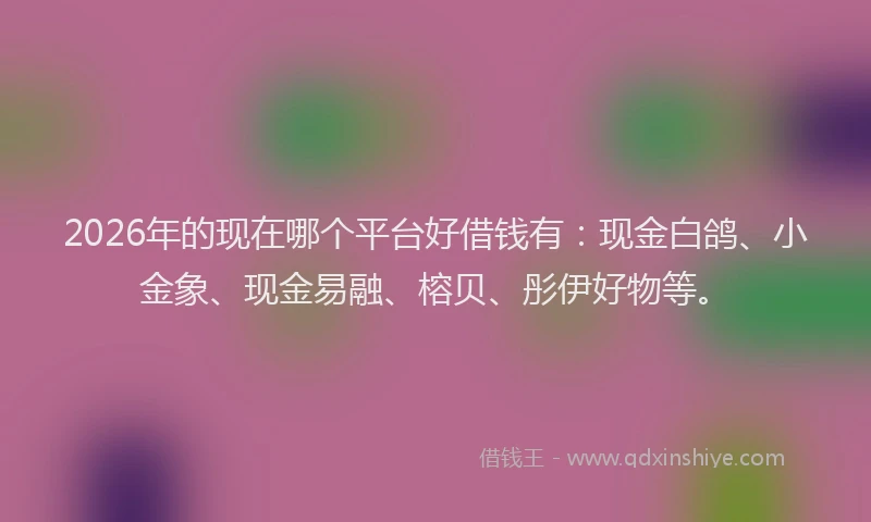 2026年的现在哪个平台好借钱有：现金白鸽、小金象、现金易融、榕贝、彤伊好物等。